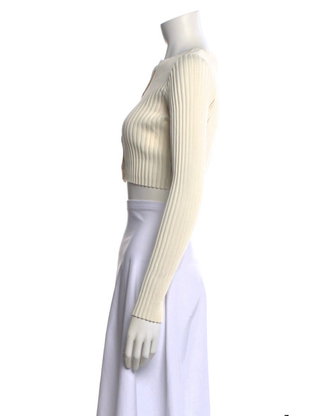 Solid & Striped Ribbed Knit Cropped Cardigan - Cream/Ivory - Size XS - Picture 2 of 5